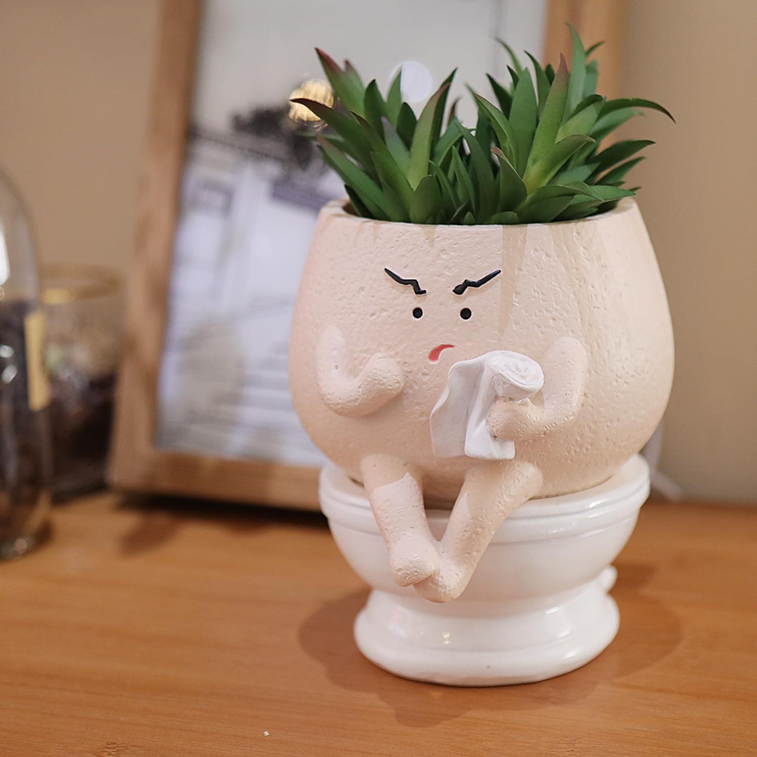 Toilet-Head Face Planter – Quirky Succulent Pot That Looks Like It's Having a Thoughtful Breakdown