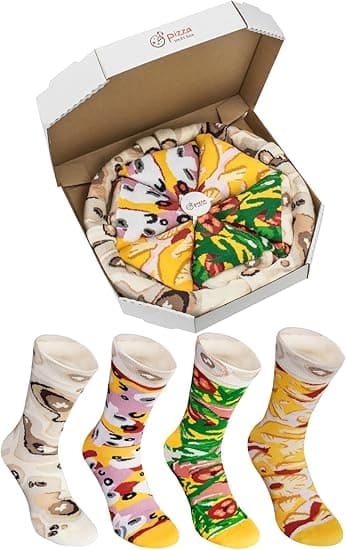 Slice of Fun: Pizza-Themed Sock Gift Box - 4 Pairs of Party-Ready Cotton Socks