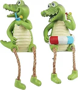 Horrifyingly Happy Shelf Gators with Leggy Shenanigans for Your Creepy Quirky Décor (Set of 2 Suspicious Alligators)